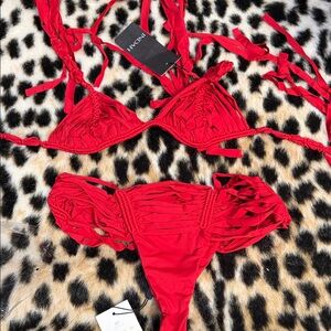 Indah Red Strappy Triangle Bikini Set